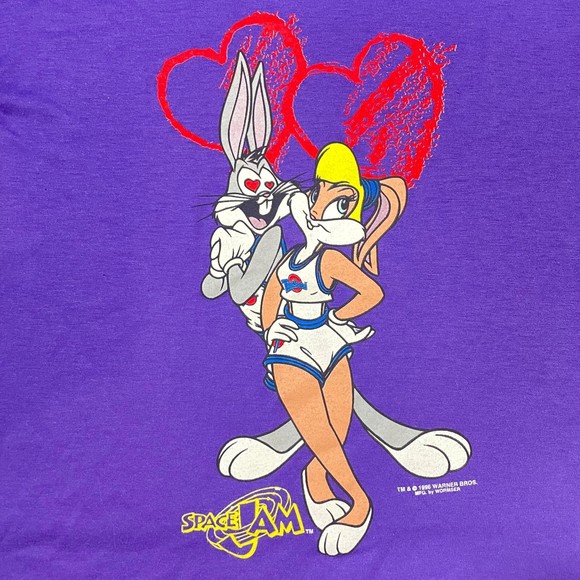 RARE Vintage 90s Space Jam Bugs Lola Bunny In Love Shirt Looney Tunes - Picture 3 of 6